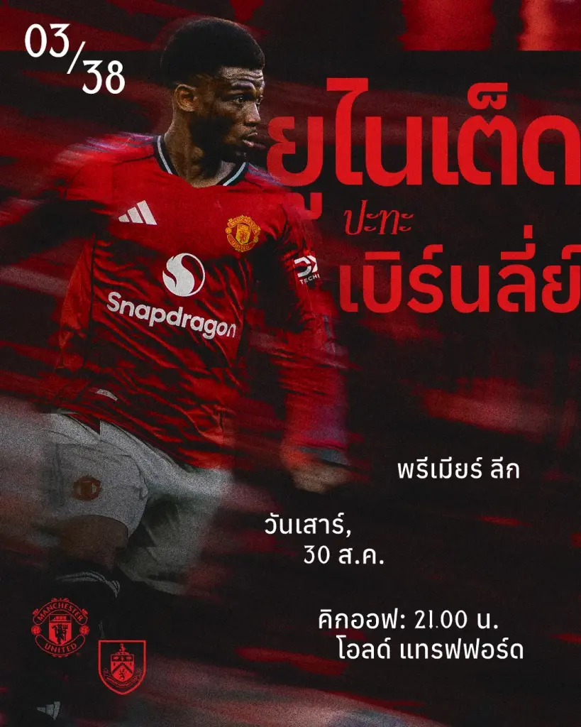 LIVE ถ่ายทอดสด บอลพรีเมียร์ลีกวันนี้ แมนยู พบ เบิร์นลี่ย์ วิเคราะห์บอล ดูบอลดสด 21.00 น. 