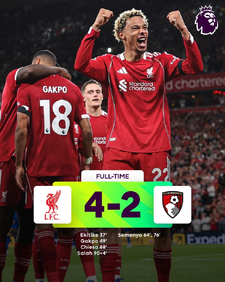 ลิเวอร์พูล ชนะ บอร์นมัธ 4-2 เก็บ 3 แต้มนำจ่าฝูงพรีเมียร์ลีก