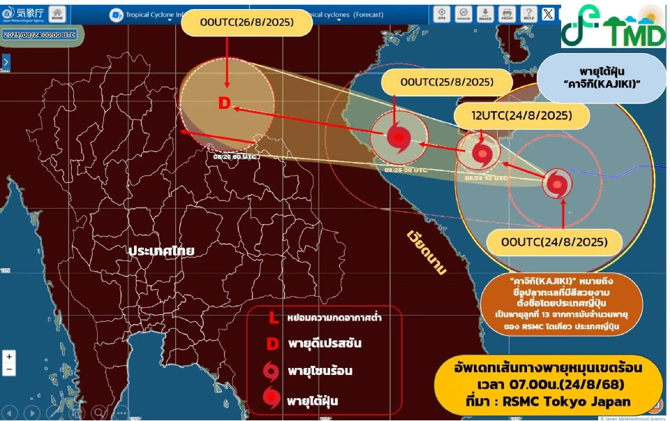 พายุไต้ฝุ่นคาจิกิ เช็กเลยวันนี้ 32 จว.ทั่วไทยฝนตกหนักถึงหนักมาก