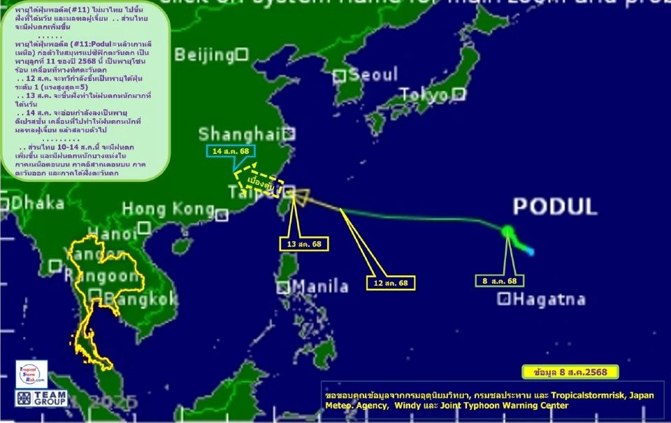ไทม์ไลน์ของพายุ PODUL 