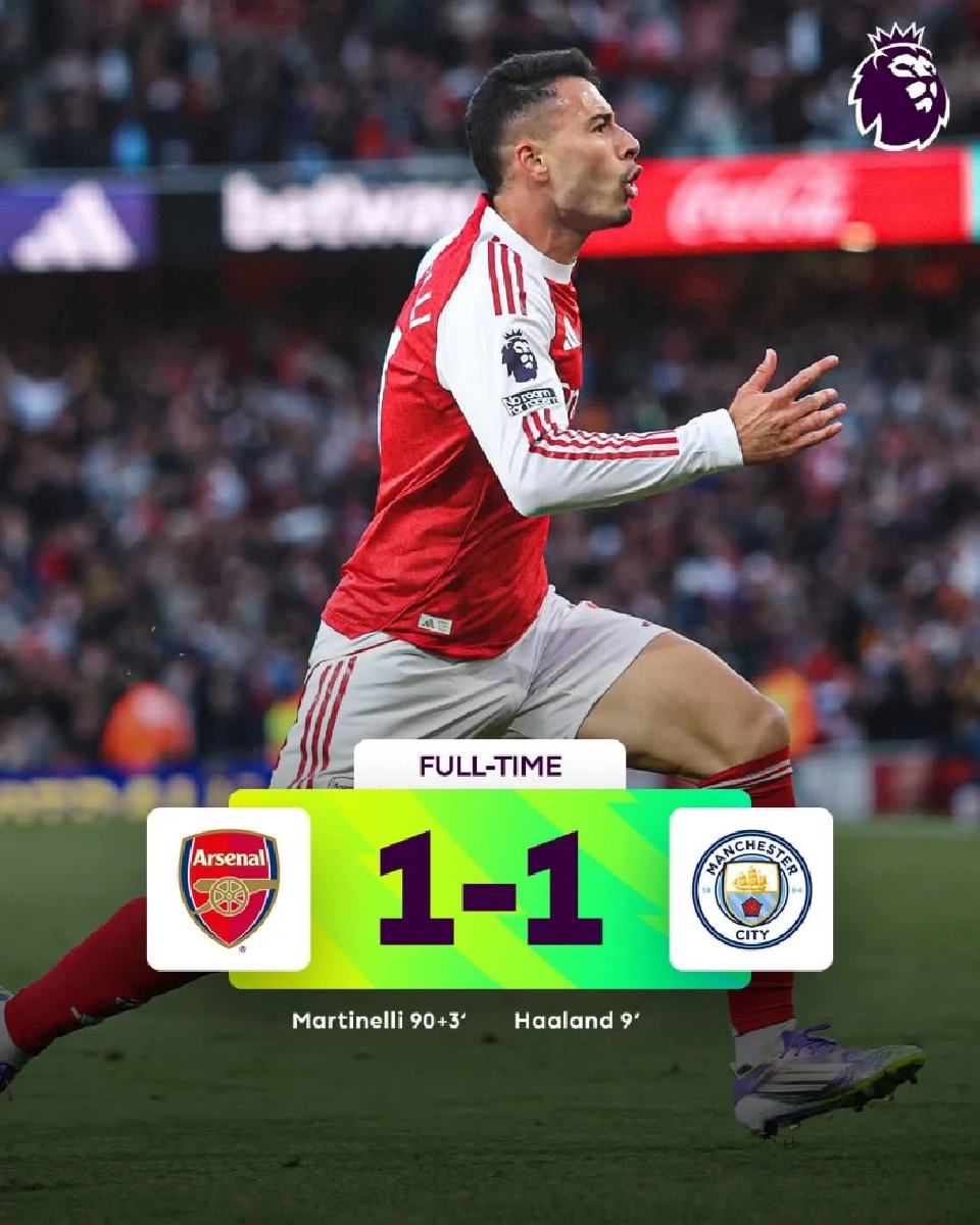 อาร์เซนอล​ ไล่ตีเสมอ แมนฯซิตี้​1-1