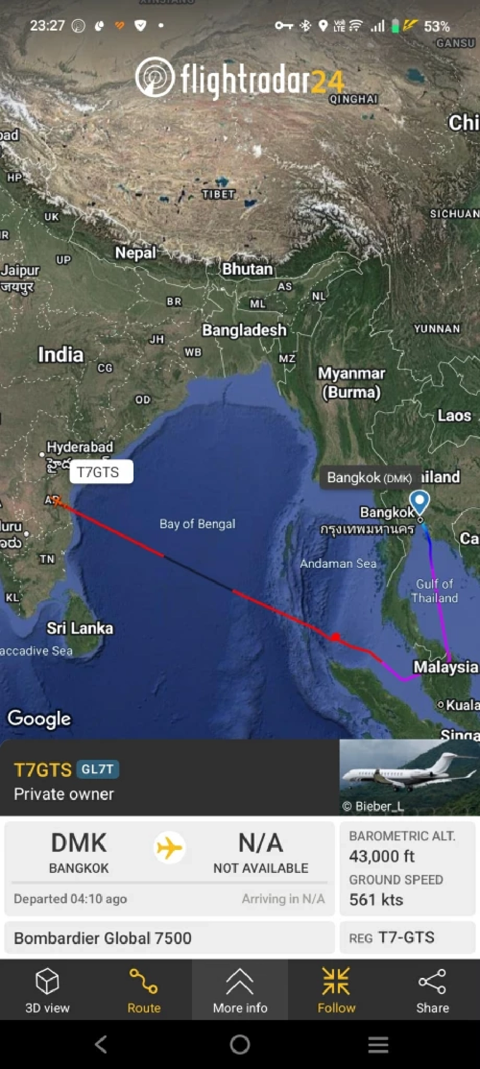 ด่วน ข้อมูล Flightradar24 พบ เครื่องบินส่วนตัว 'ทักษิณ' มุ่งหน้าสู่ดูไบ