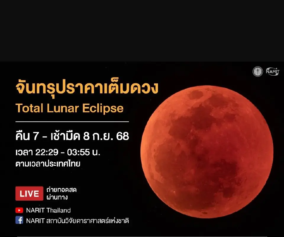 ถ่ายทอดสด ‘จันทรุปราคาเต็มดวง’ ในรอบ 3 ปี คลิกเลยที่นี่