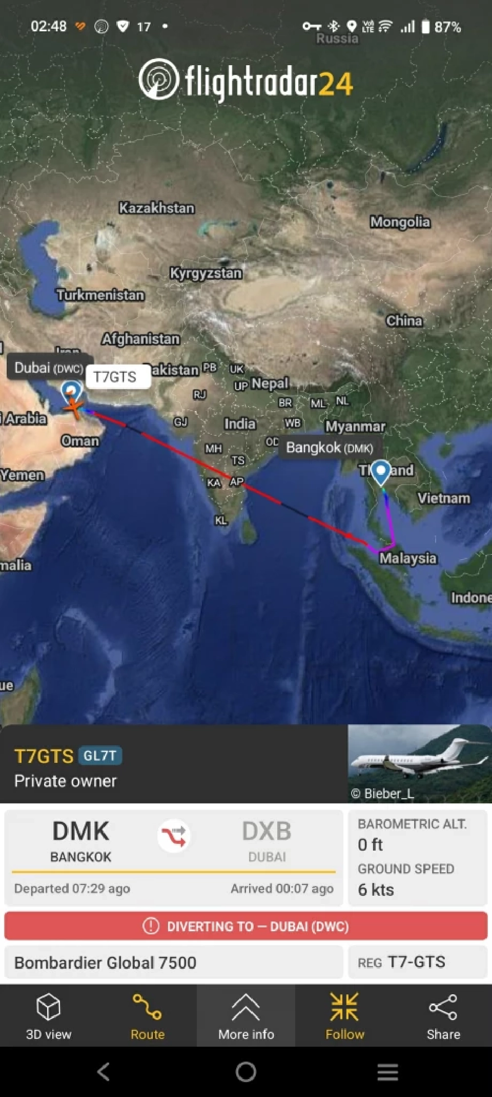 ด่วน ข้อมูล Flightradar24 พบ เครื่องบินส่วนตัว 'ทักษิณ' มุ่งหน้าสู่ดูไบ