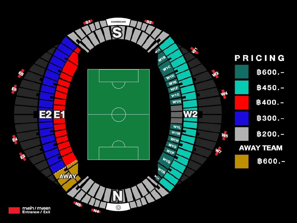 แผนผังที่นั่ง ราคาบัตร เชียร์บอลไทย