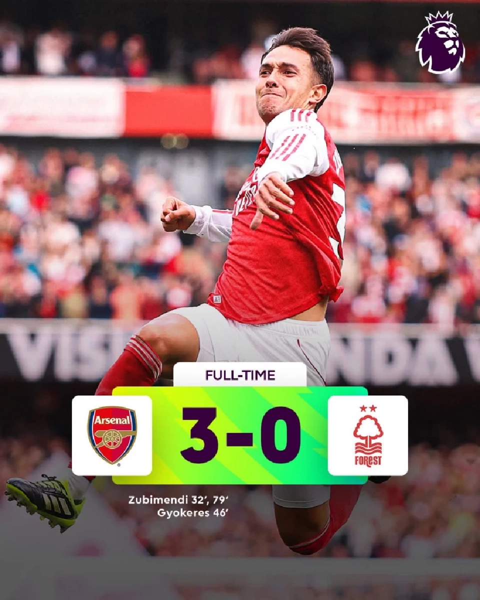 อาร์เซนอล​ ขยับขึ้นจ่าฝูง​พรีเมียร์​ลีก​ หลังเปิดบ้านถล่ม ฟอเรสต์​ 3-0