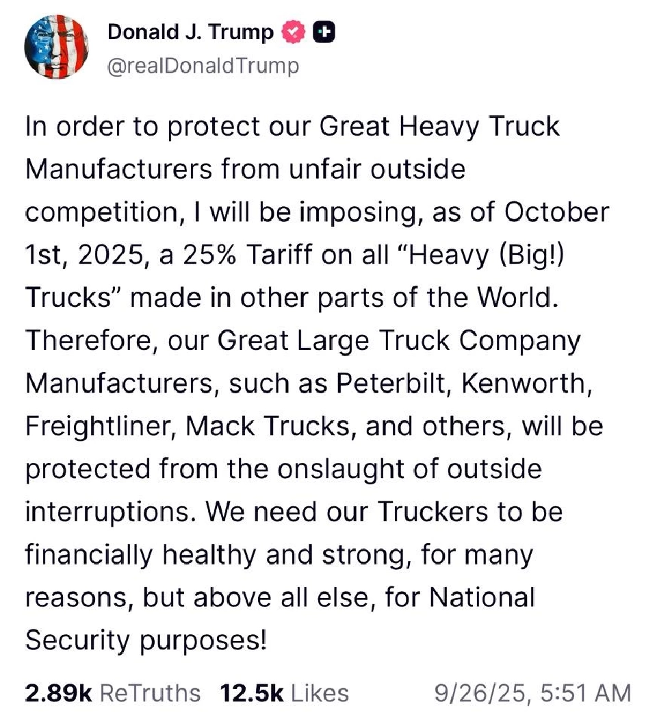 ทรัมป์ประกาศเก็บภาษียานำเข้า 100% เริ่มบังคับใช้ 1 ต.ค.