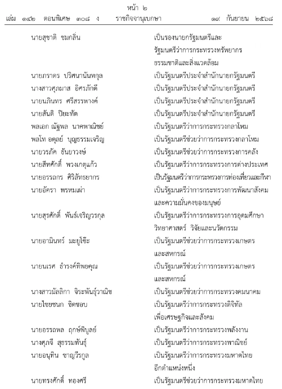 ด่วน โปรดเกล้าฯ ‘ครม.อนุทิน1’  ราชกิจจานุเบกษา ประกาศแล้ว