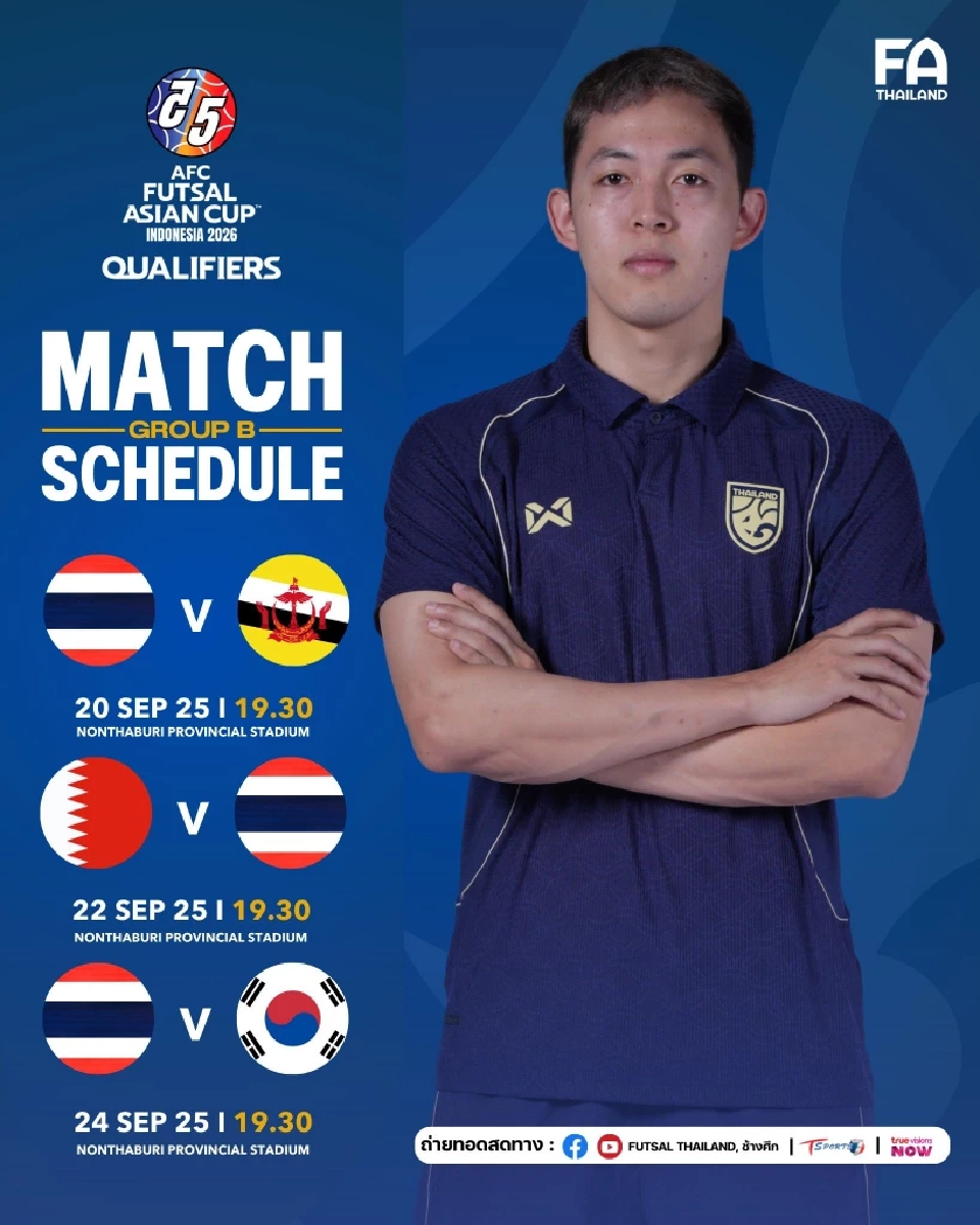โปรแกรมฟุตซอลทีมชาติไทย ในการแข่งขันฟุตซอลเอเชียนคัพ 2026 รอบคัดเลือก 