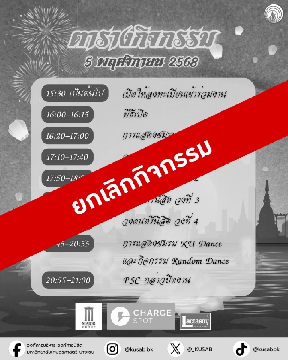 ม.เกษตรฯ ปรับรูปแบบงานลอยกระทง 2568 งดกิจกรรมบันเทิง ถวายความอาลัยสมเด็จพระพันปีหลวง