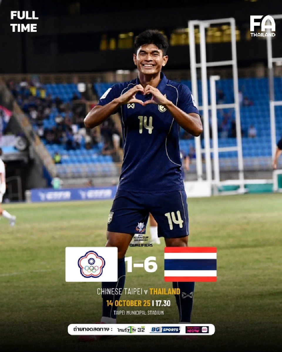  ไทยเอาชนะไชนีส ไทเป 6-1 