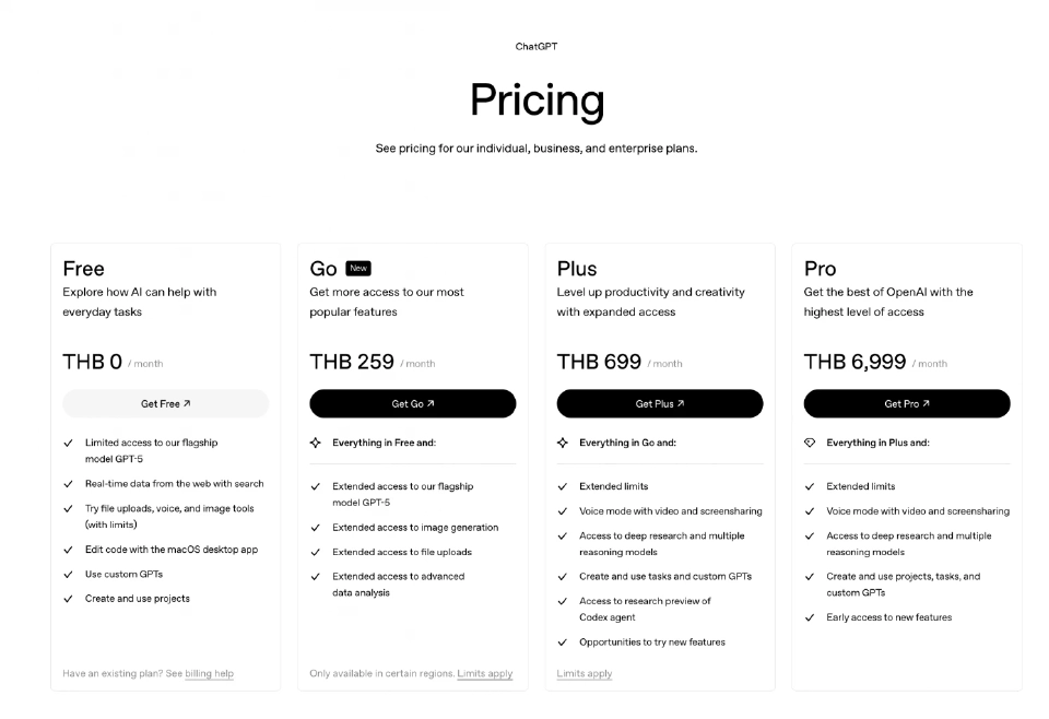 OpenAI เปิด ChatGPT Go ในไทยอย่างเป็นทางการ เริ่มต้น 259 บาท/เดือน