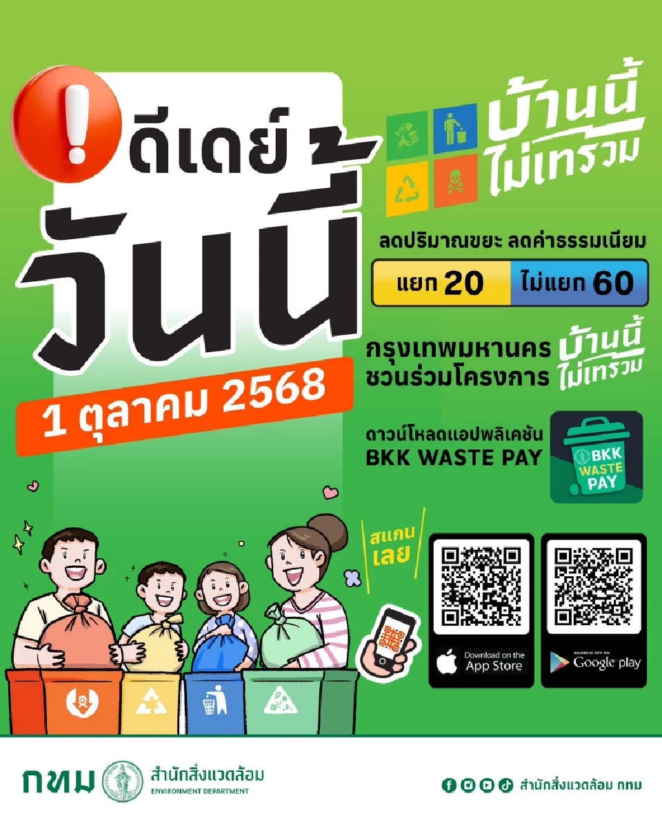 ดีเดย์ 1 ต.ค. กทม. ขึ้นค่าธรรมเนียมขยะใหม่ ดันแยกขยะจริงจัง
