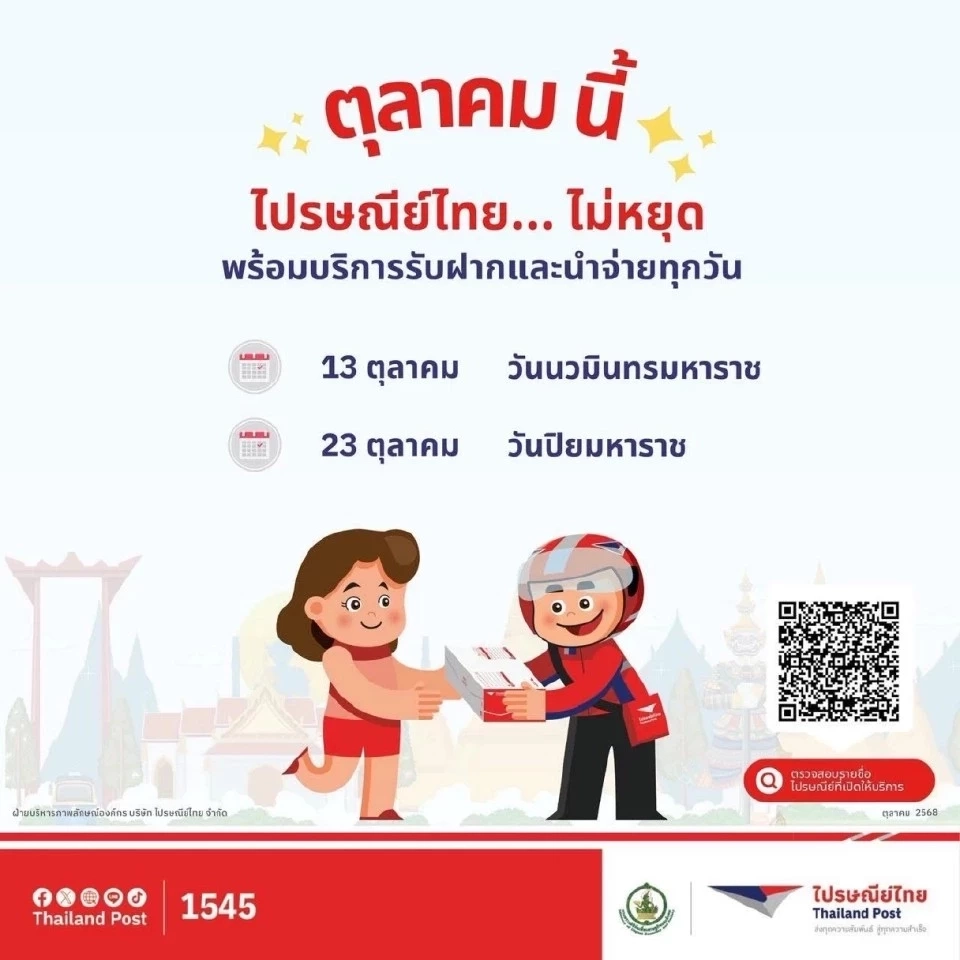 วันปิยมหาราช 23 ตุลาคม  ไปรษณีย์ไทย หยุดไหม?