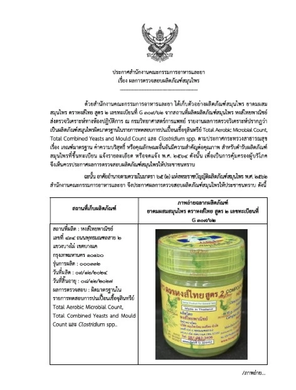 หงส์ไทย เรียกคืน-ทำลาย หลังอย. พบปนเปื้อนเชื้อจุลินทรีย์