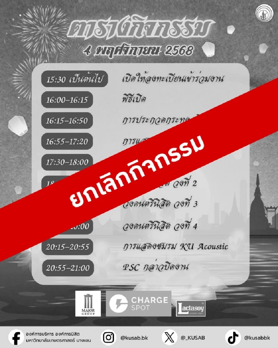ม.เกษตรฯ ปรับรูปแบบงานลอยกระทง 2568 งดกิจกรรมบันเทิง ถวายความอาลัยสมเด็จพระพันปีหลวง