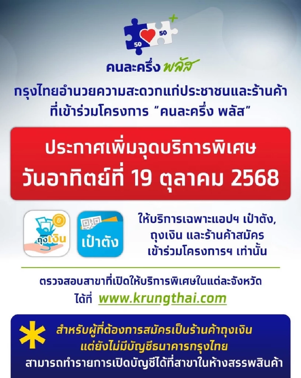 กรุงไทย เปิดจุดพิเศษ 67 สาขา ให้บริการเฉพาะแอปฯเป๋าตัง-ถุงเงิน