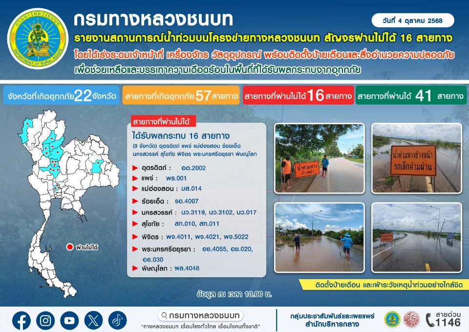 น้ำท่วมถนนทางหลวงชนบท