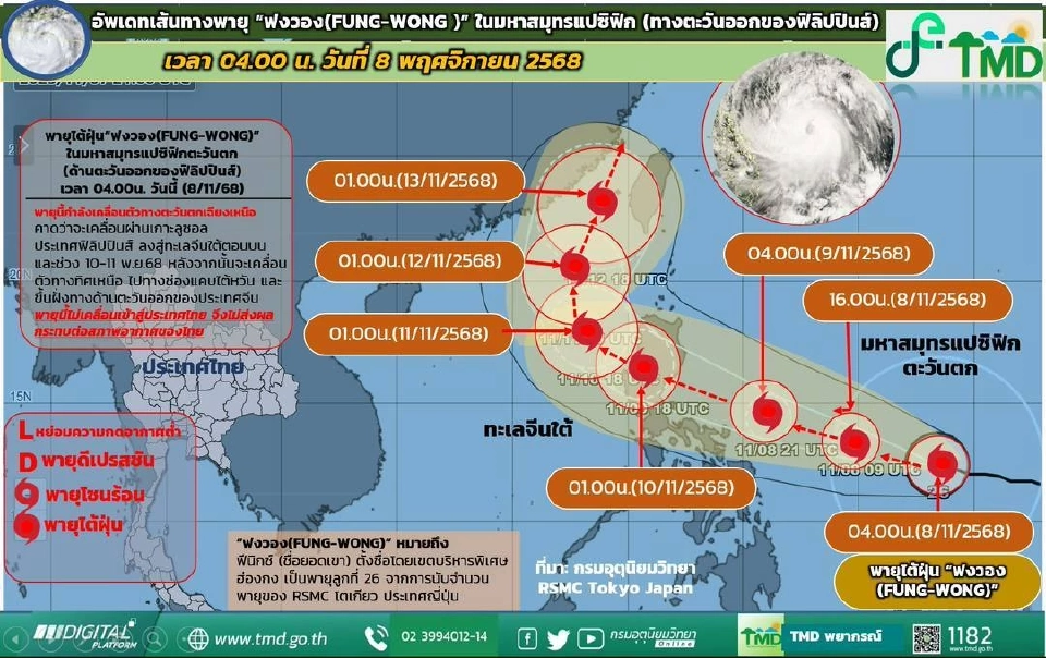 อัปเดตพายุไต้ฝุ่น ‘ฟงวอง’ เคลื่อนผ่านฟิลิปปินส์ ลงสู่ทะเลจีนใต้ตอนบน