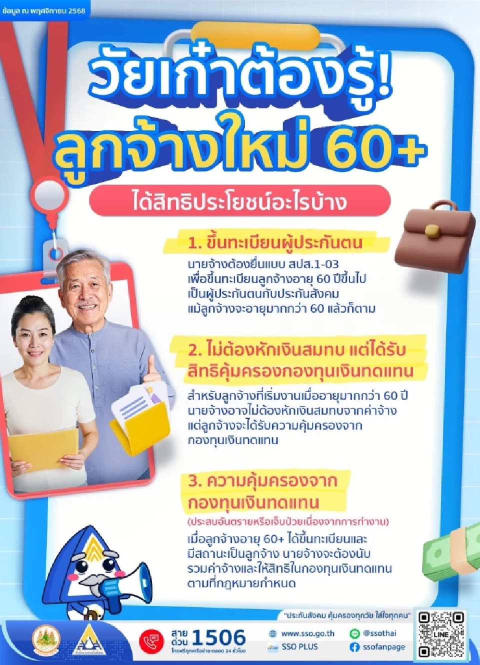 จ้างงานผู้สูงอายุใหม่ 60 ปีขึ้นไป 2568 รับสิทธิกองทุนเงินทุดแทนได้หรือไม่ 