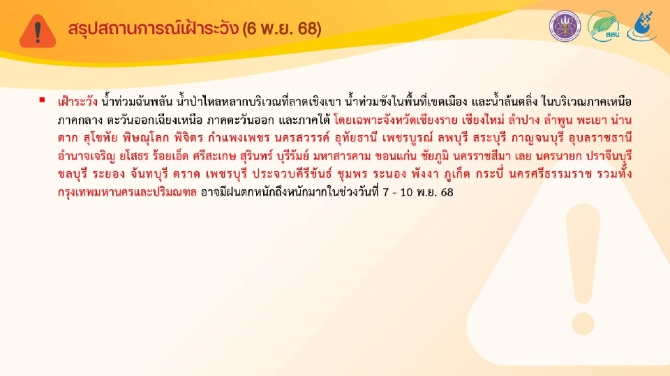 13 เขื่อนปริมาณน้ำมาก เจ้าพระยาล้นตลิ่ง ปภ.เติอน 'คัลแมกี' ถล่ม 66 จังหวัด