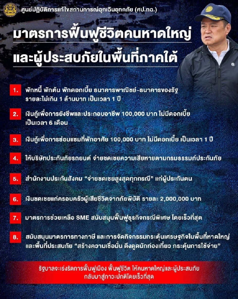รัฐบาล เคาะ 8 มาตรการพักหนี้ เยียวยา ช่วยเหลือน้ำท่วมหาดใหญ่ 
