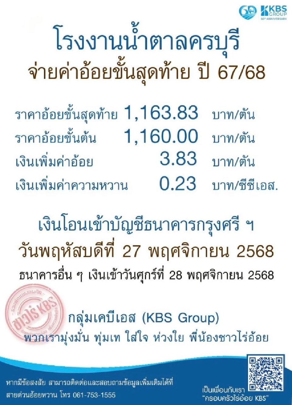 ชาวไร่อ้อยเฮ  โรงงานน้ำตาล นัดโอนเงินแล้ว มีที่ไหนบ้าง เช็คด่วน