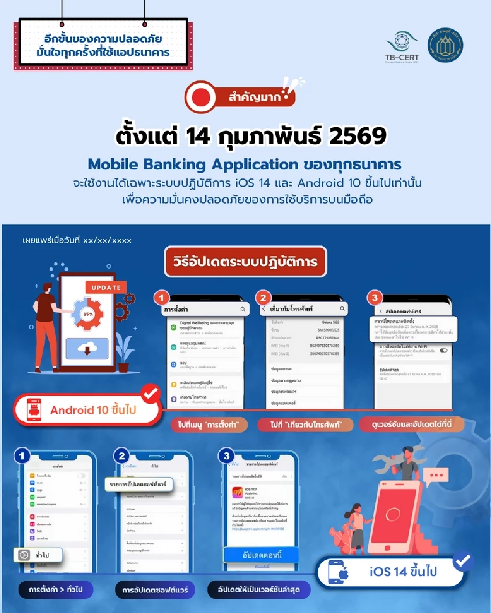 อัปเดตด่วน! 14 กุมภาปีหน้า Mobile Banking ทุกธนาคาร ใช้ได้เฉพาะ iOS 14 - Android 10 ขึ้นไป