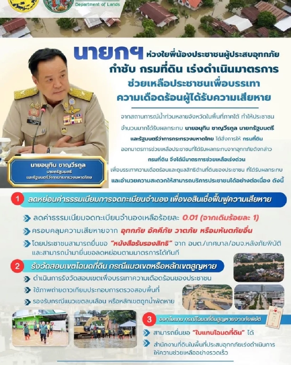  กรมที่ดิน ออก 3 มาตรการเยียวยาน้ำท่วมภาคใต้ 2568 
