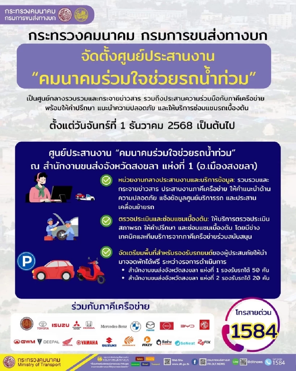 'พิพัฒน์ - มัลลิกา' มอบกรมการขนส่งทางบก เร่งฟื้นฟูหลังน้ำท่วมภาคใต้