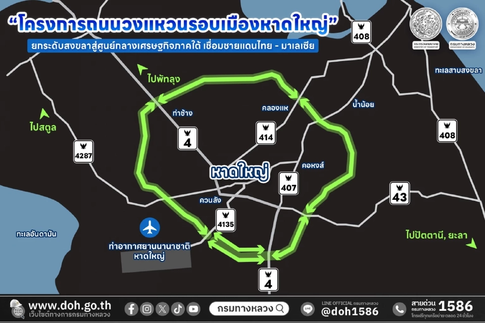 ‘ทางหลวง’ เปิดแผนสร้างถนน ‘วงแหวนรอบเมืองหาดใหญ่’ 4.5 หมื่นล้าน