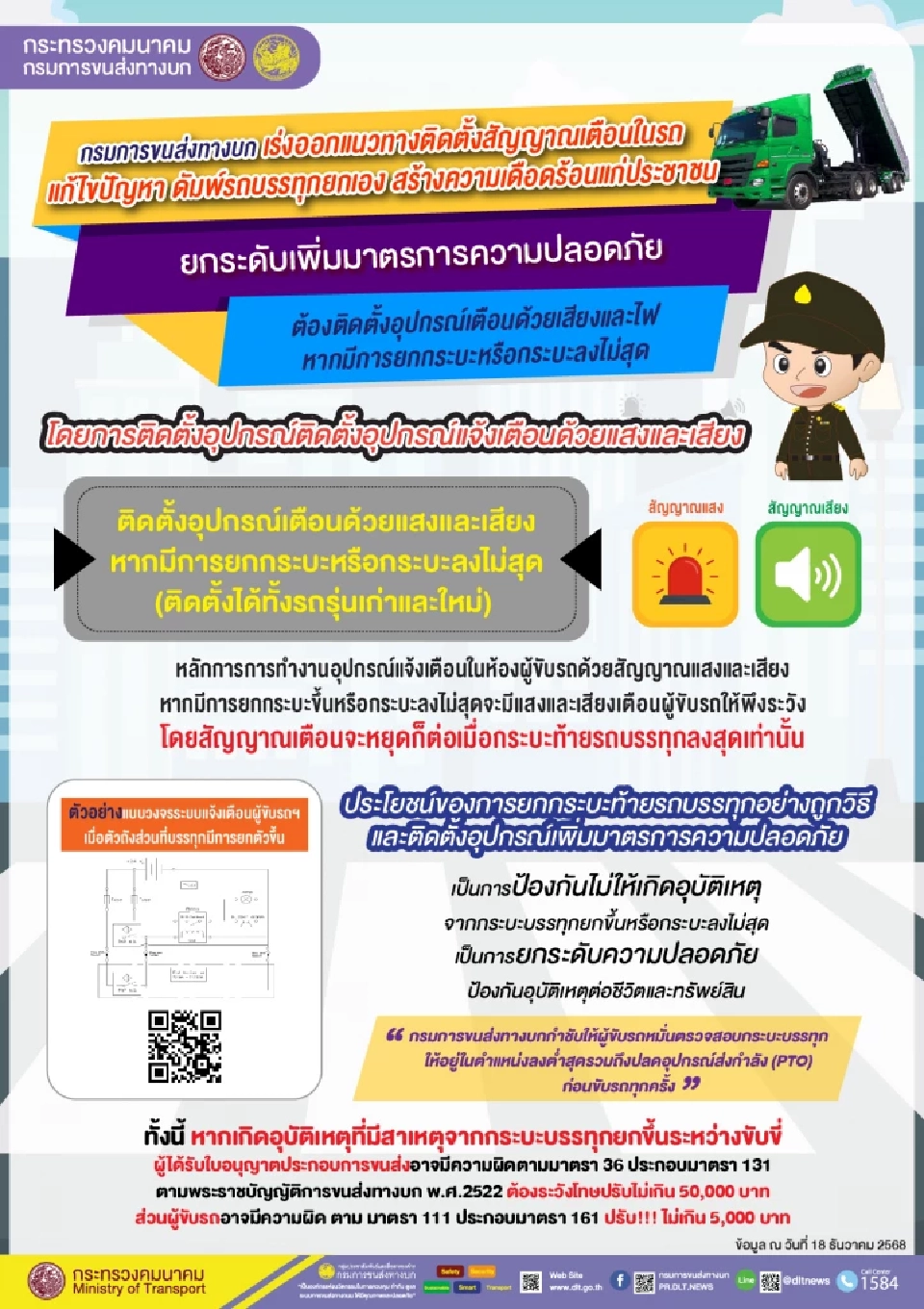 ขบ. สั่งด่วน รถดัมพ์ 3.7 แสนคัน ติดตั้ง "สัญญาณเตือนกระบะยก" ป้องกันชนสะพานลอย
