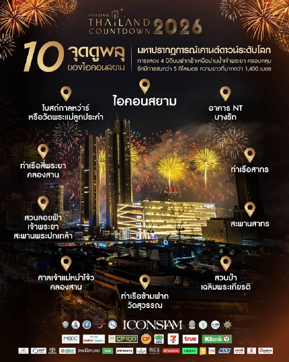 ปักหมุดจุดดูพลุเคาท์ดาวน์ไอคอนสยาม ในงาน Amazing Thailand Countdown 2026