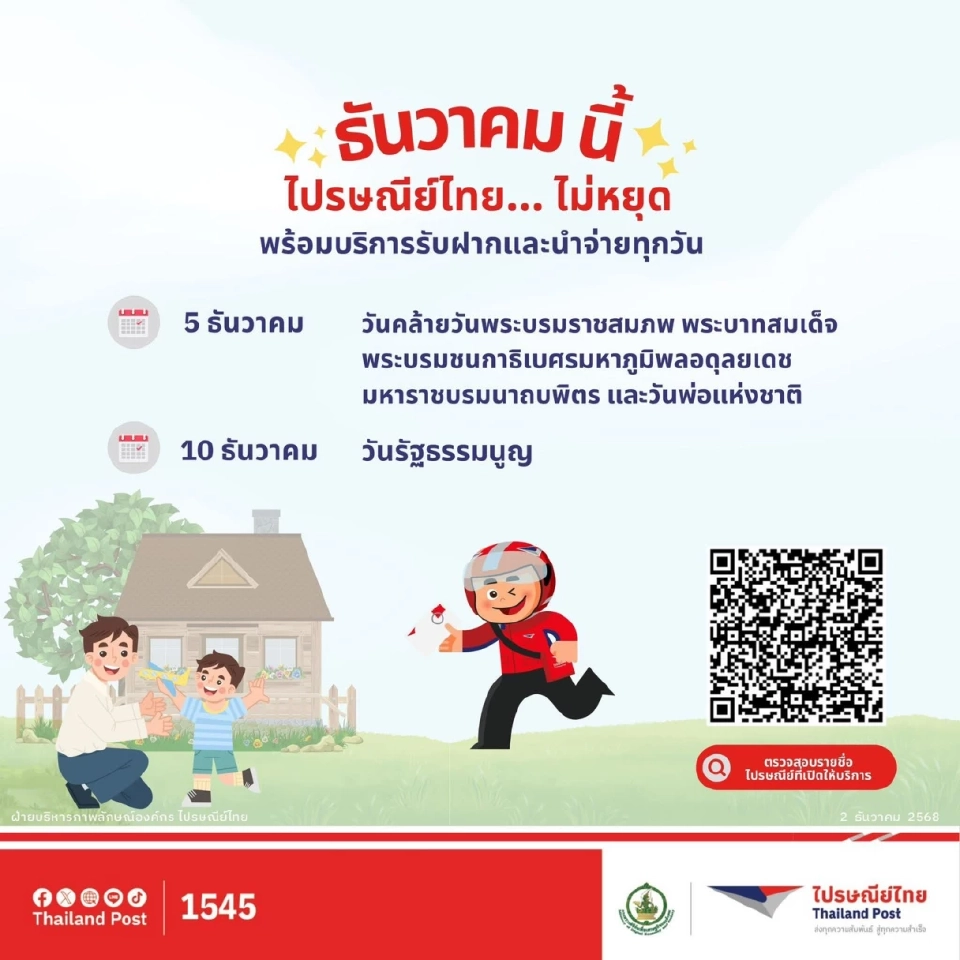 วันรัฐธรรมนูญ 2568  ไปรษณีย์ไทย หยุดไหม