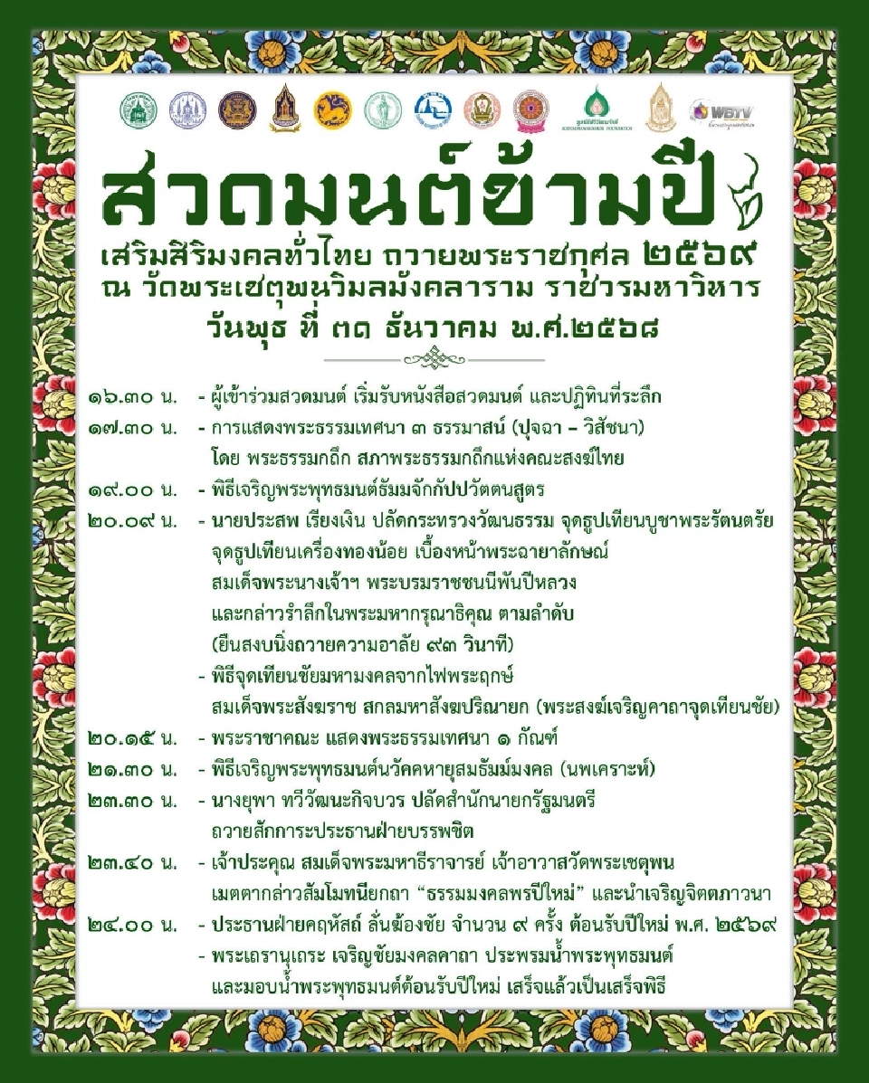 ปักหมุดวัดในกทม.จัด สวดมนต์ข้ามปี-ทำบุญตักบาตร เสริมสิริมงคลรับปีใหม่ 2569