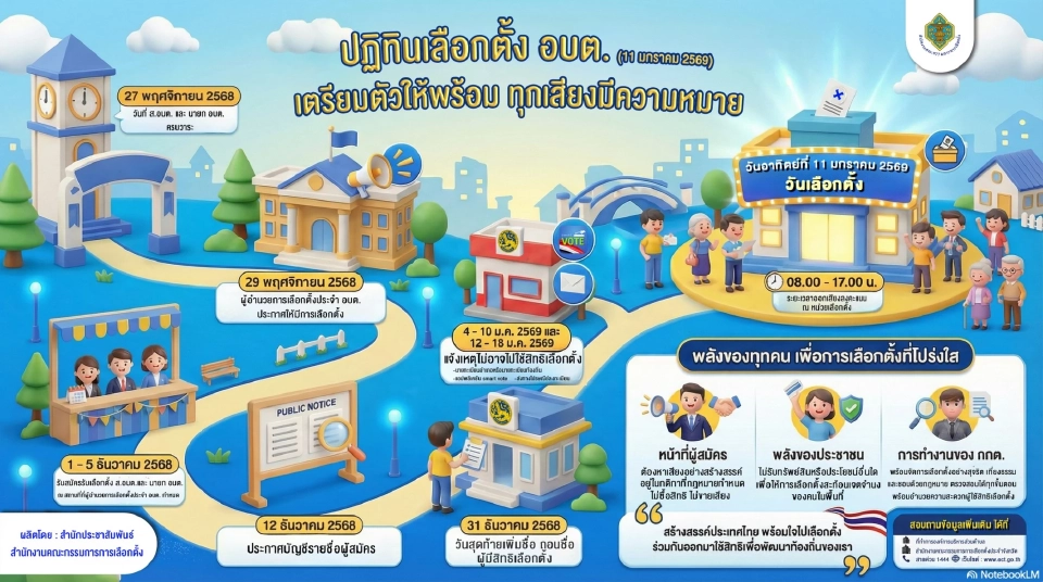 ไทม์ไลน์ปฏิทินการเลือกตั้ง อบต. วันอาทิตย์ที่ 11 มกราคม 2569