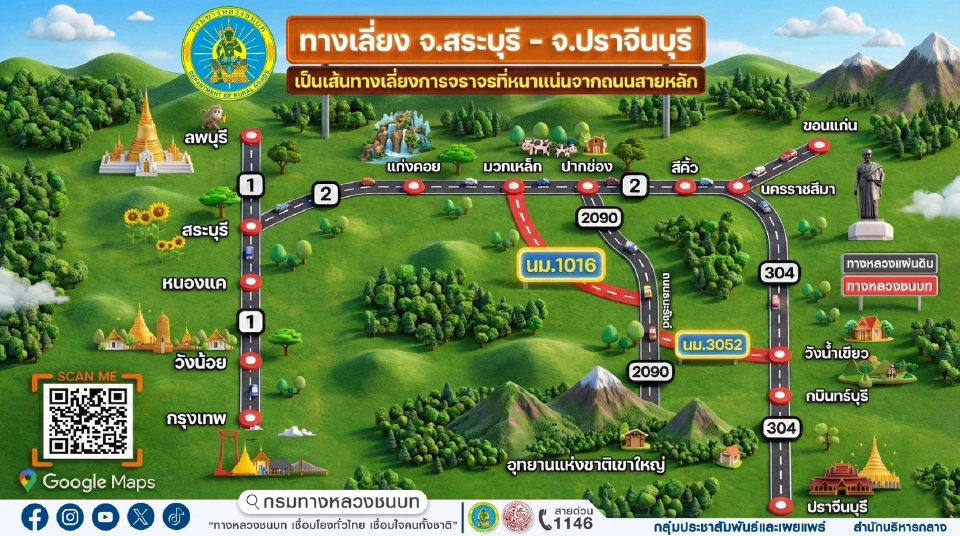 เทศกาลปีใหม่ 2569 'กรมทางหลวงชนบท' แนะ 7 เส้นทางเลี่ยงรถติด