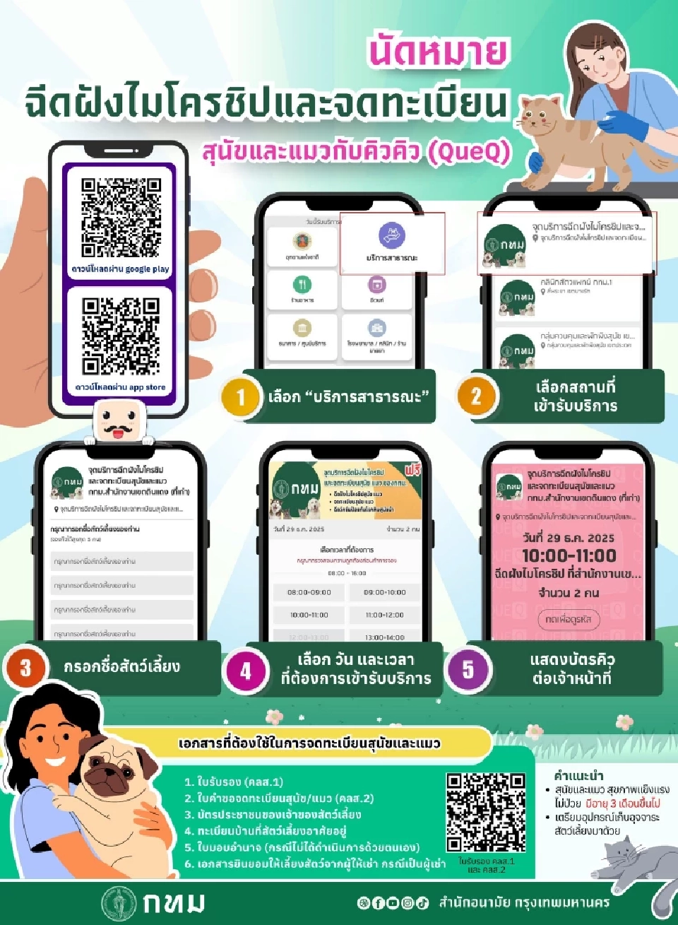 กทม. เปิดจองคิว 'ฉีดฝังไมโครชิป-จดทะเบียนสัตว์เลี้ยง' ผ่านแอป QueQ