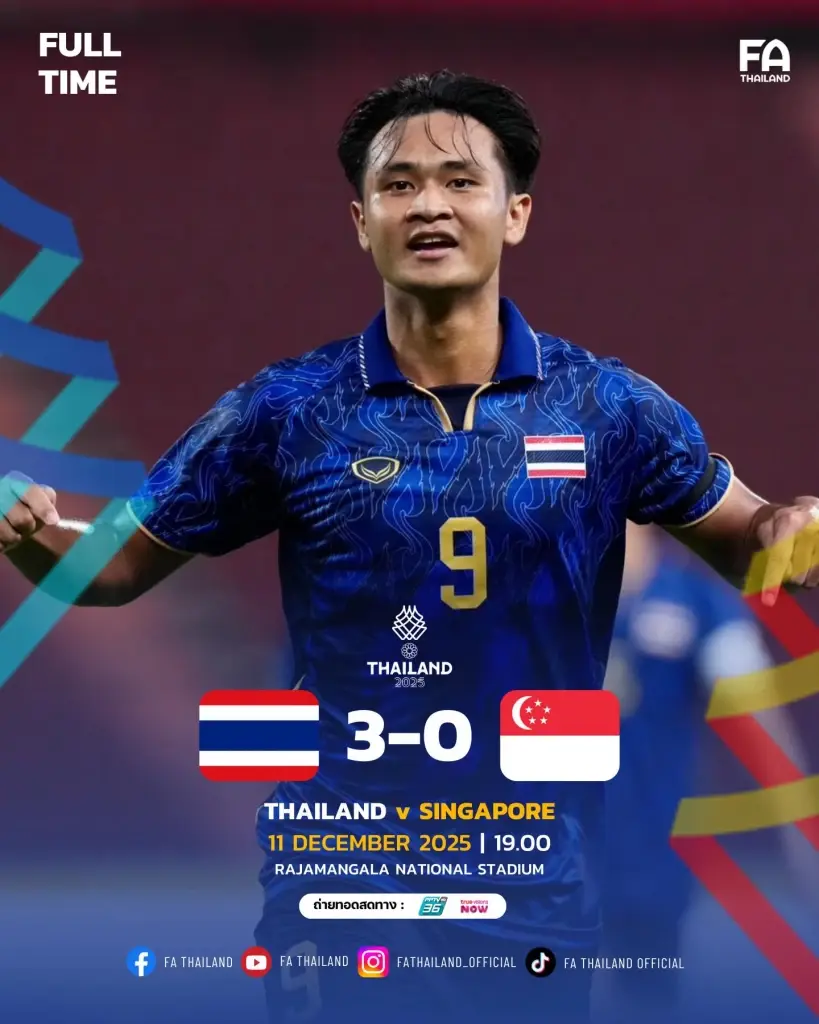  ไทย ชนะ สิงคโปร์ 3-0