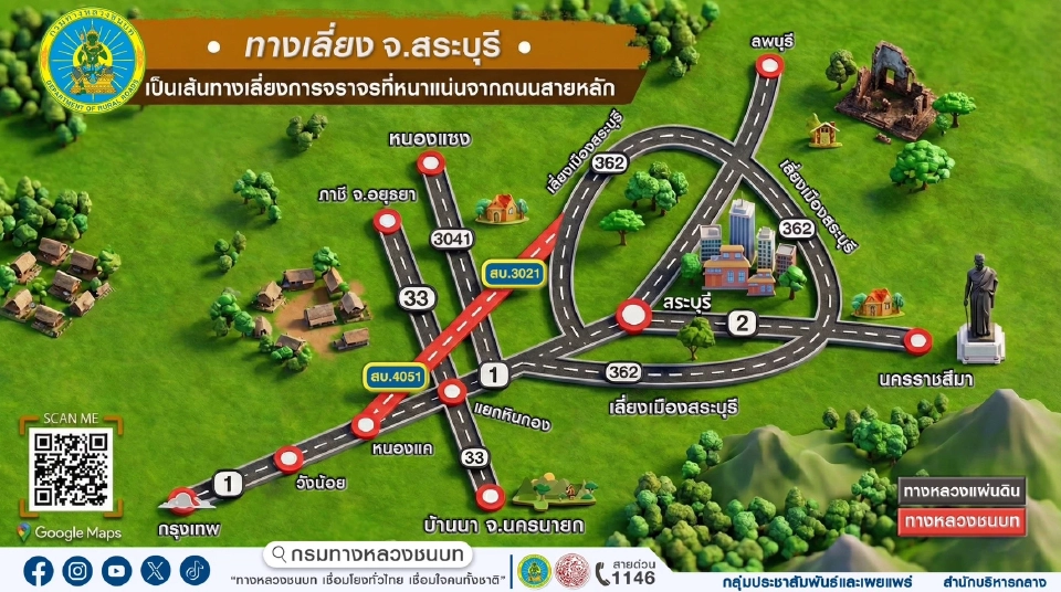 เทศกาลปีใหม่ 2569 'กรมทางหลวงชนบท' แนะ 7 เส้นทางเลี่ยงรถติด