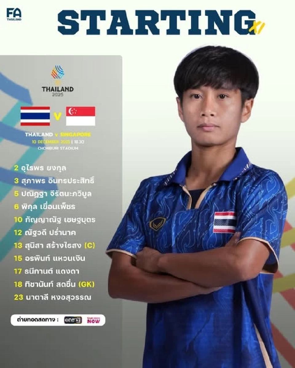รายชื่อ 11 ตัวจริง ทีมชาติไทย พบ สิงคโปร์ 