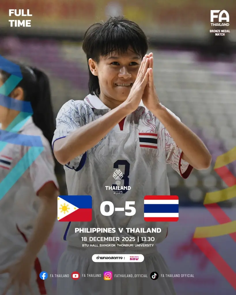 ไทย ชนะ ฟิลิปปินส์ 5-0 คว้าเหรียญทองแดงมาครอง 