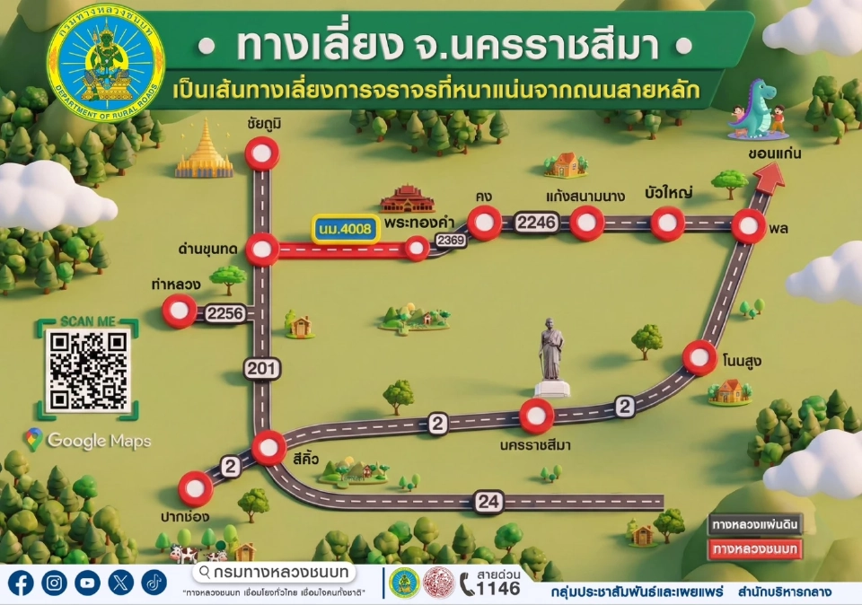 เทศกาลปีใหม่ 2569 'กรมทางหลวงชนบท' แนะ 7 เส้นทางเลี่ยงรถติด