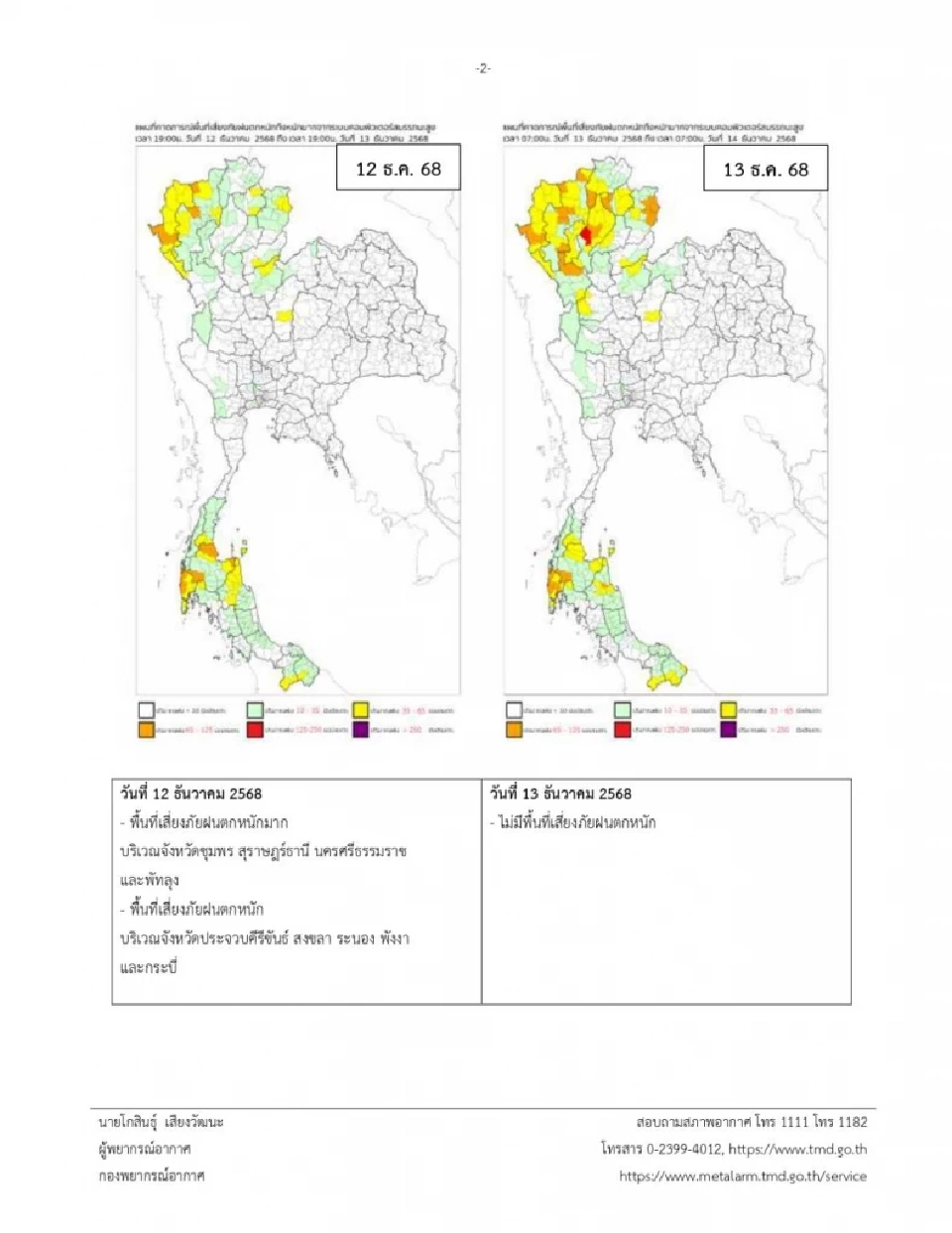 กรมอุตุฯประกาศเตือน 12 -16 ธ.ค.ภาคใต้ฝนตกหนักถึงหนักมาก คลื่นสูง 2-3 เมตร