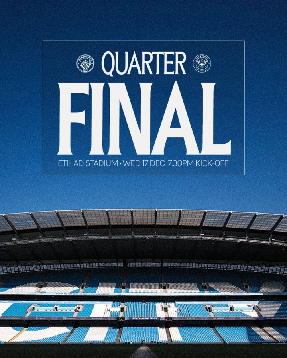 ถ่ายทอดสด แมนซิตี้ พบ เบรนท์ฟอร์ด ดูบอลสด คาราบาวคัพ รอบ 8 ทีม 02.30 น.