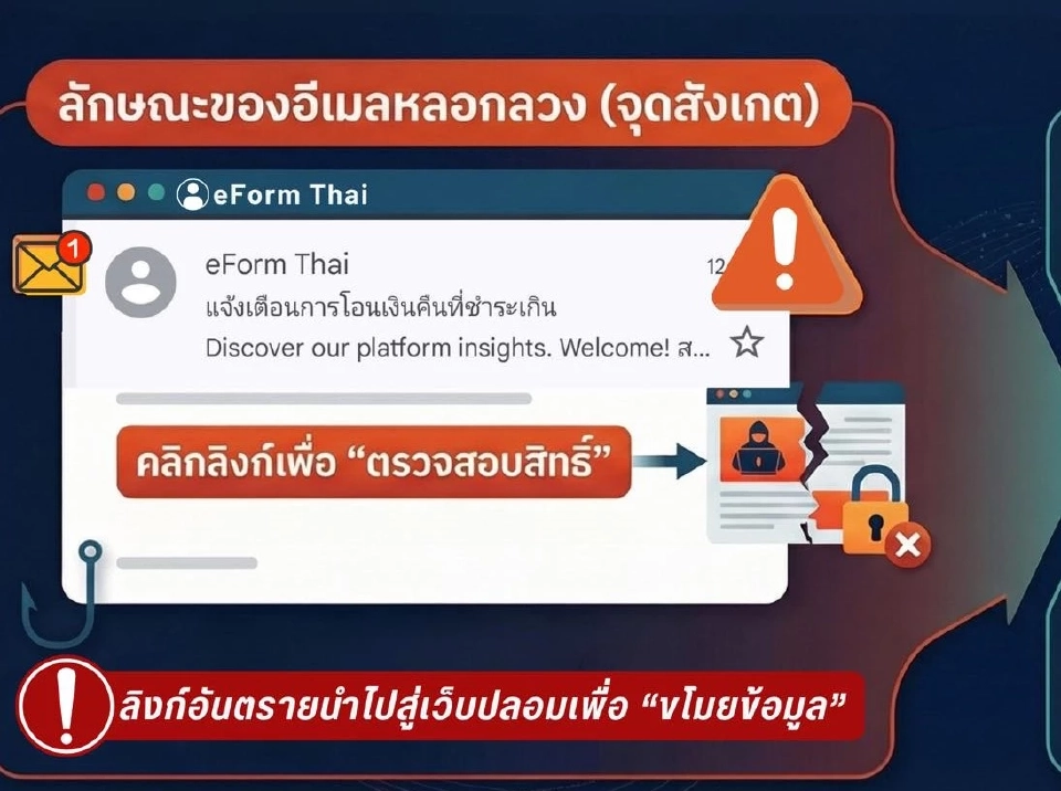 เตือนภัยระวัง อีเมลปลอมอ้างคืนเงินภาษี หลอกขโมยข้อมูลส่วนตัว