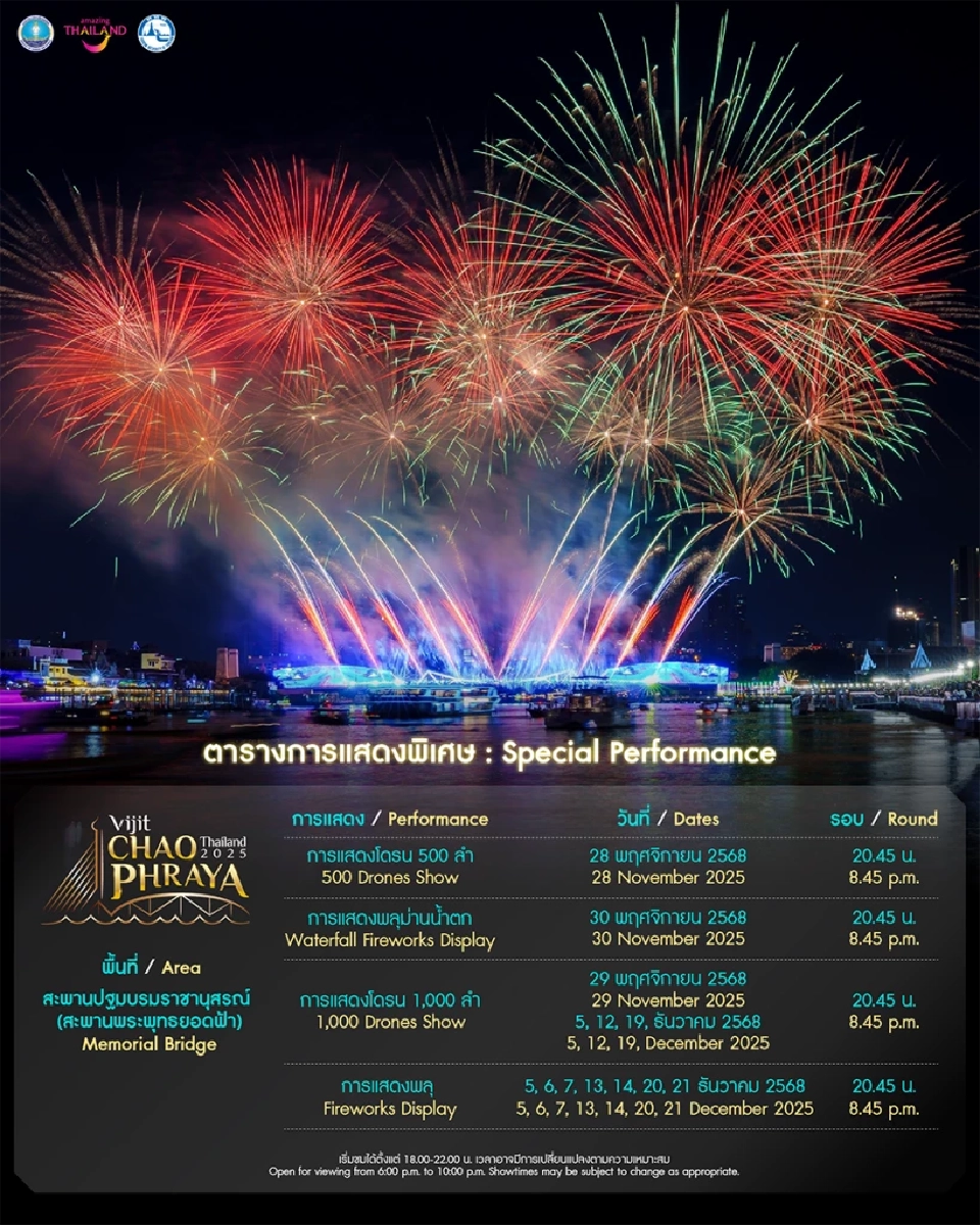 ตารางแสดงพลุ วิจิตรเจ้าพระยา 2568