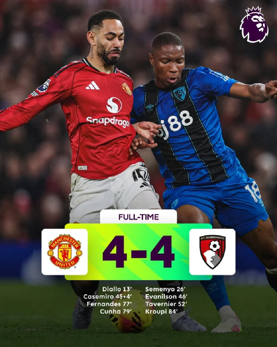 แมนยู เสมอ บอร์นมัธ​ สรุปผลบอลสด ผลการแข่งขันฟุตบอลพรีเมียร์ลีก อังกฤษ 2025/26