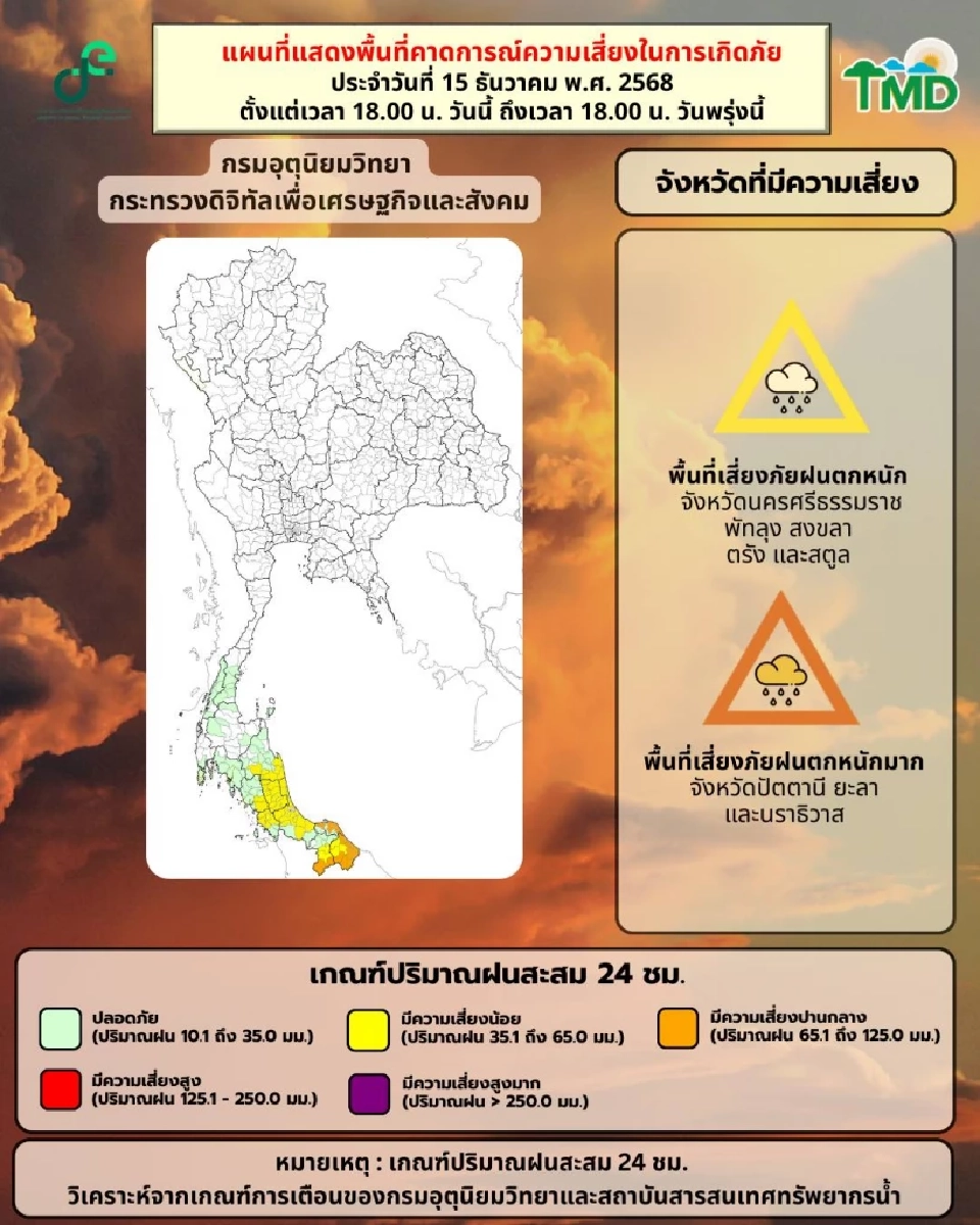 กรมอุตุฯเตือนฉบับ 28 พรุ่งนี้ 7 จว.ใต้ฝนตกหนัก เช็กพิกัดพื้นที่เสี่ยงที่นี่