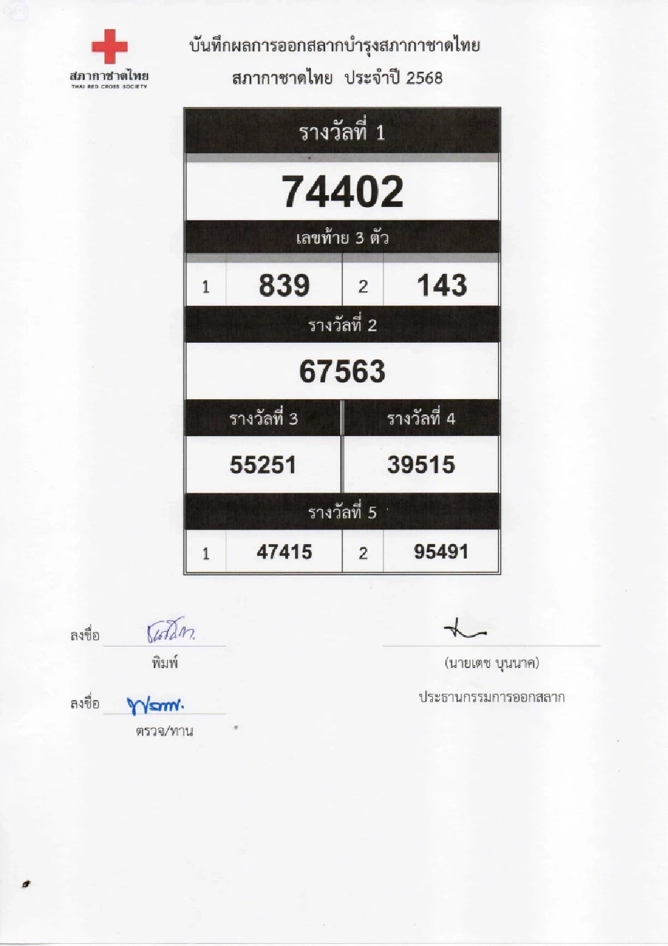 "ตรวจสลากกาชาด 2568 "ในงานกาชาดประจำปี 2568 เช็กเลขที่ออก รางวัลที่ 1 